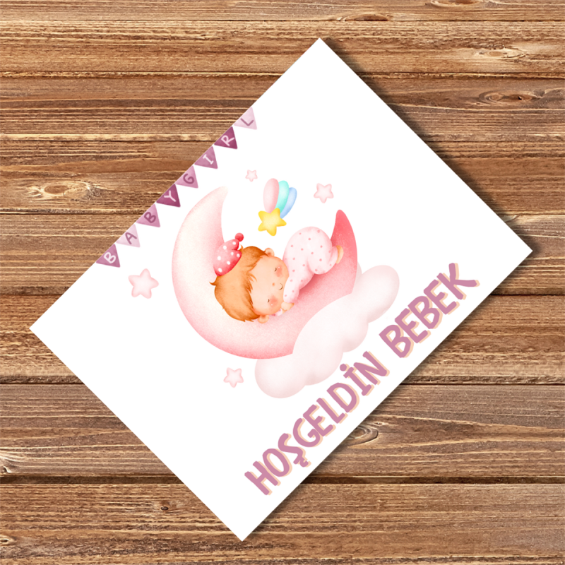 Hoşgeldin Bebek Hediye Not Kartı Kız Bebek
